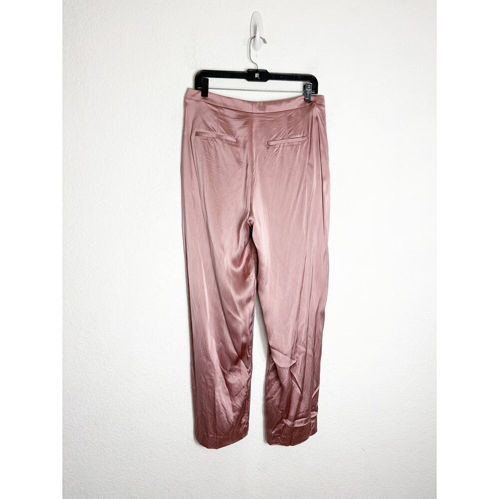 VINCE Liquid Shine Straight Leg Trousers Size 10 Pink Satin Wide Leg Career Wear - Picture 12 of 13